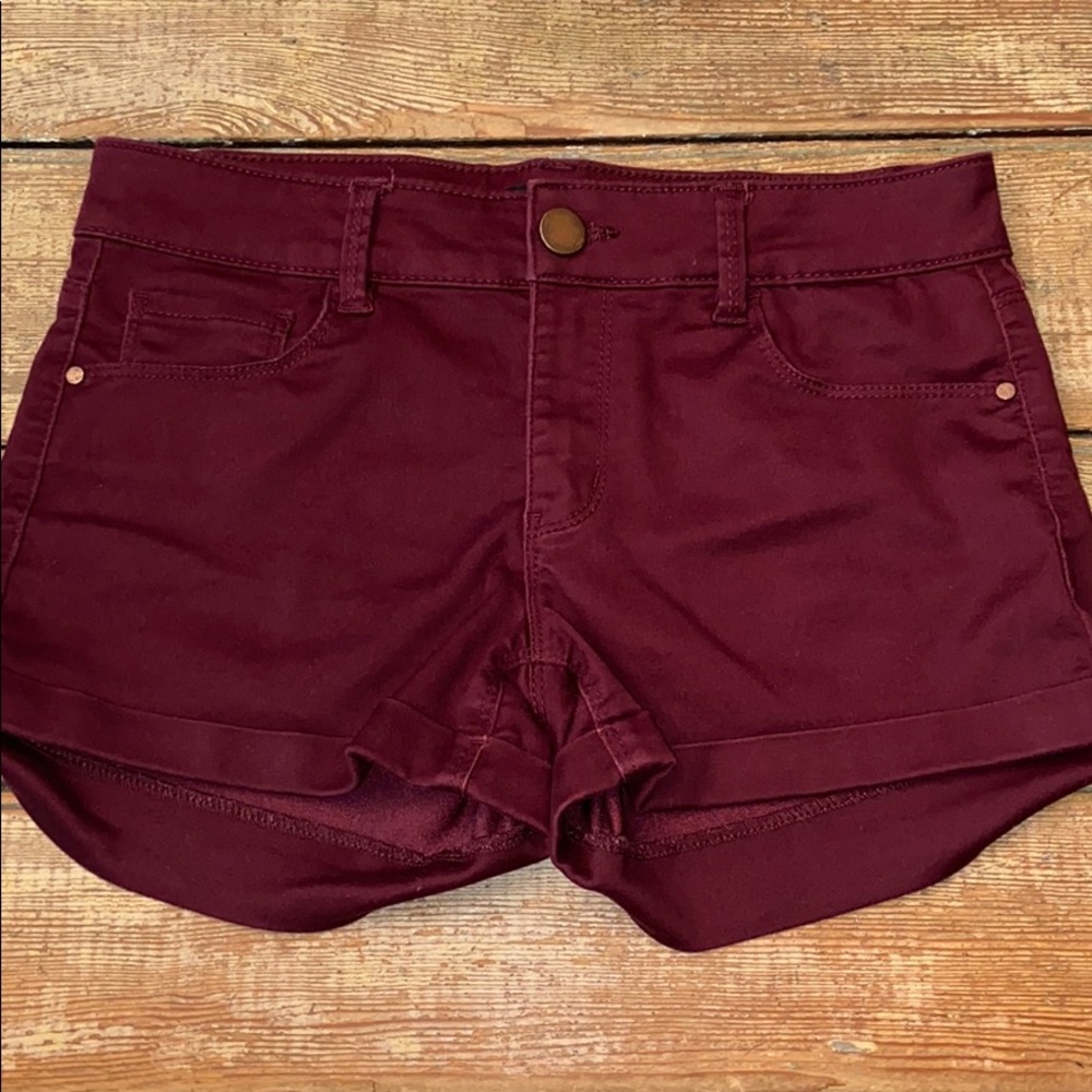 Burgundy Stretchy Jean Shorts